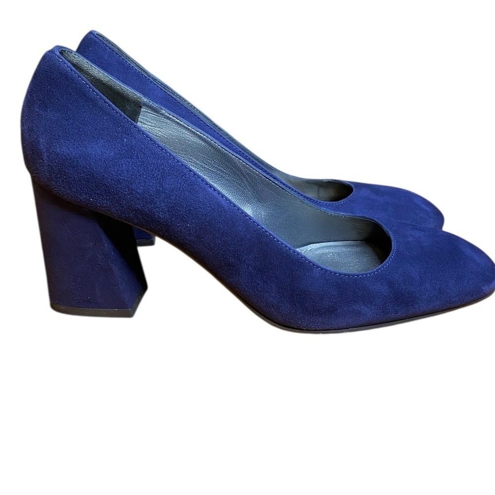 Stuart Weitzman MaryMid Navy Blue Suede Block Heel Pump Women’s Size 7.5